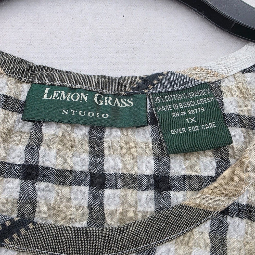 Lemon Grass Studio Tank And Button Up Top Womens 1X Black Tan Plaid - Picture 7 of 12